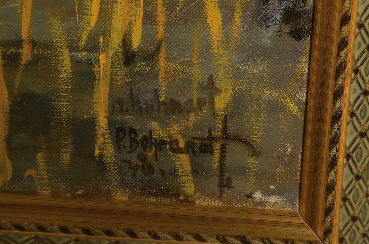 Detail a: Paul Behrendt, geb. 1891, Herde Kaffernbüffel nach Wilhelm Kuhnert (1865-1926), Öl/Lwd, rechts unten signiert, min. rest., ca. 80x120cm, R. ca. ...