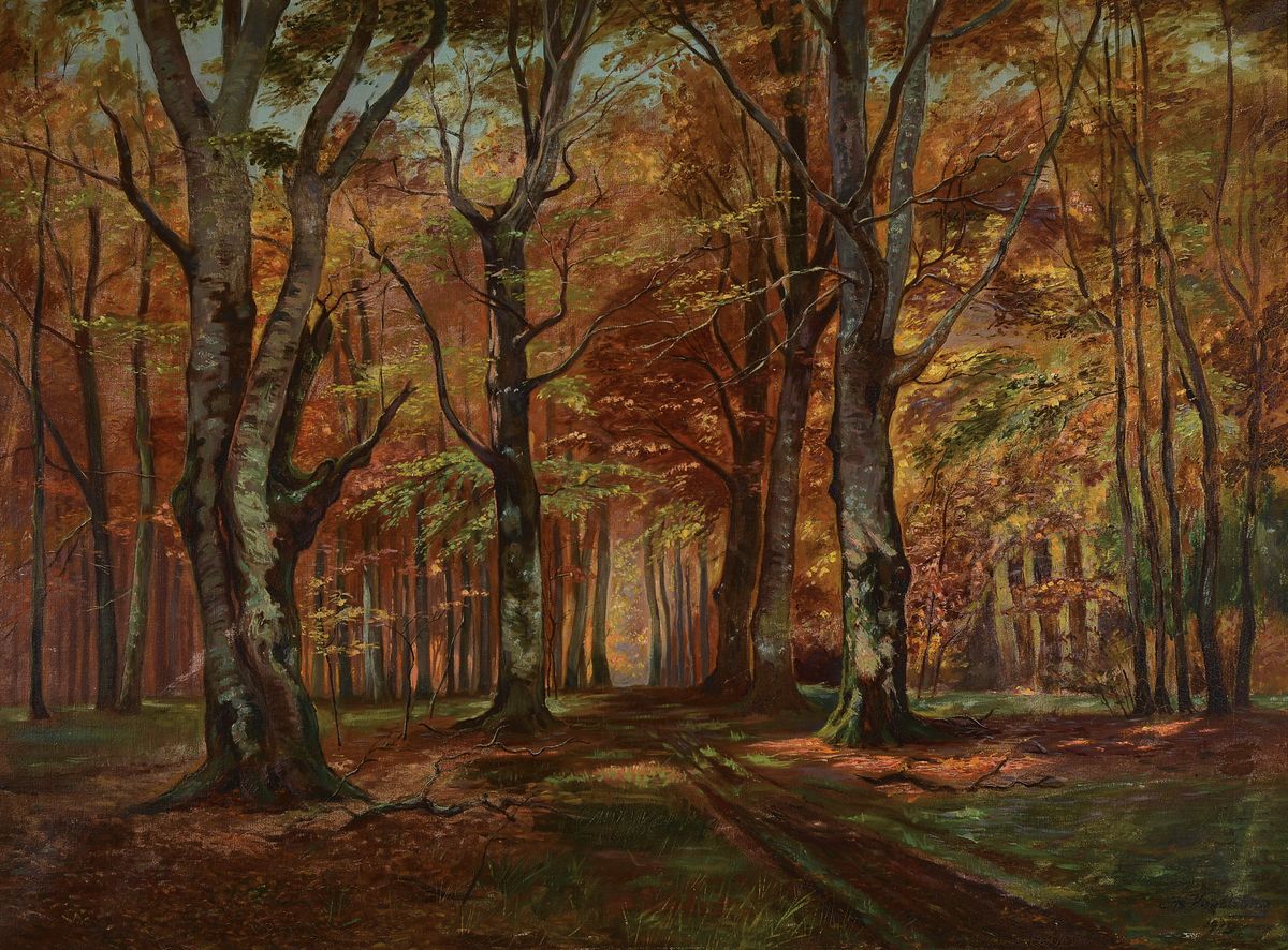 Ch. Vogelsang, datiert 1915, Herbstliche Waldlandschaft, Öl/Lwd, rechts unten signiert und dat., ca. 70x95cm, R. ca. 82x107cm