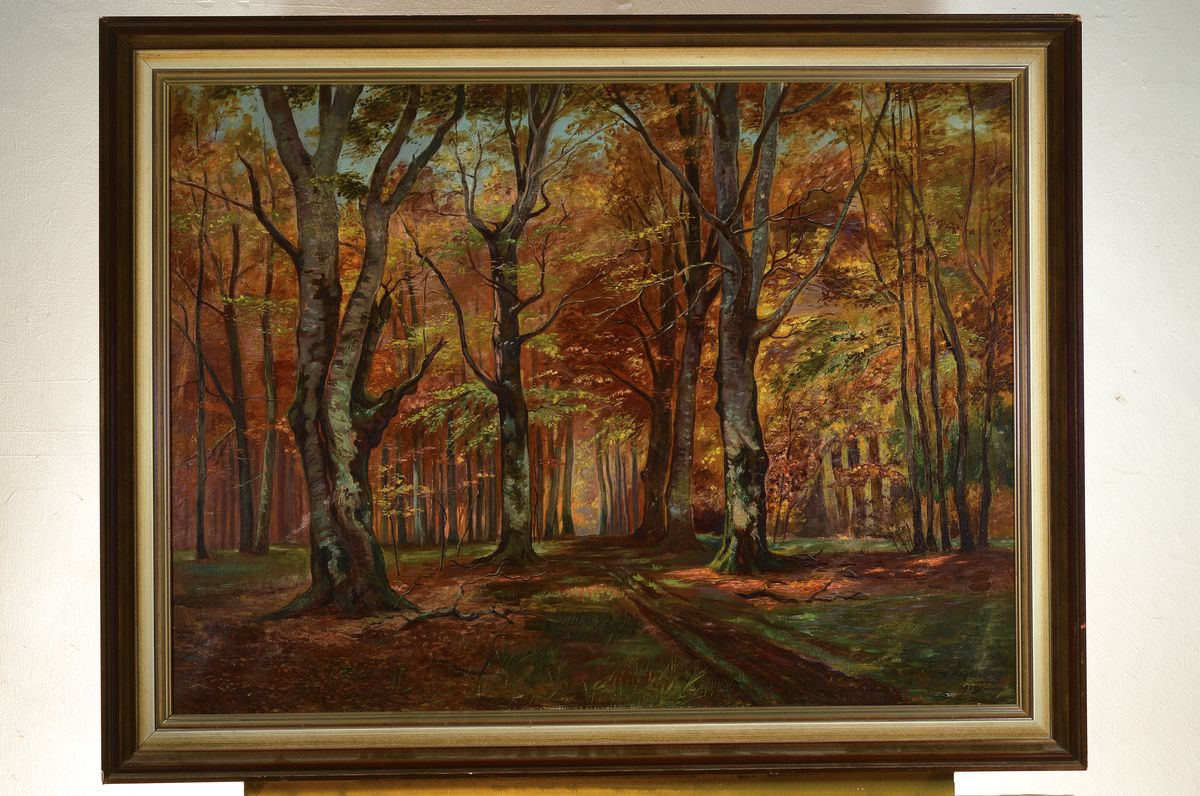 Detail k: Ch. Vogelsang, datiert 1915, Herbstliche Waldlandschaft, Öl/Lwd, rechts unten signiert und dat., ca. 70x95cm, R. ca. 82x107cm