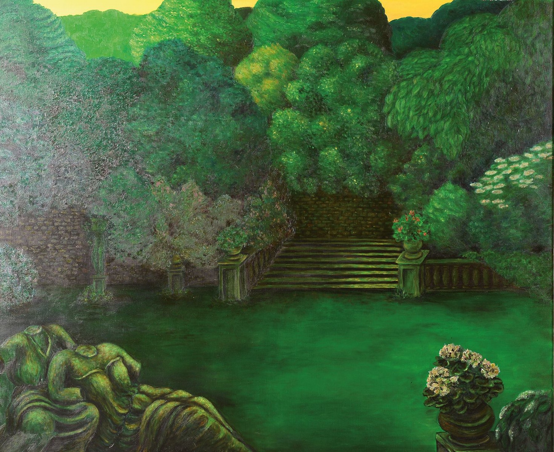 Unbekannter Künstler, grossformatige Darst.: Blick in den Park, Öl/Lwd, ca. 140x170cm