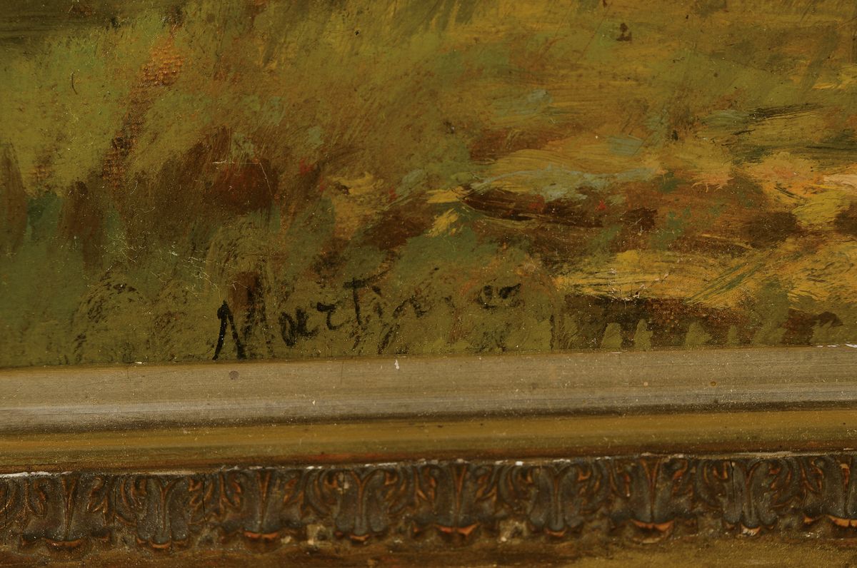 Detail a: Martinez, Maler um 1890-1900, Schäfer mit seiner Herde in Landschaft, Öl/Lwd, links unten signiert, rest., ca. 46x55cm, aufwändiger Rahmen ca. ...