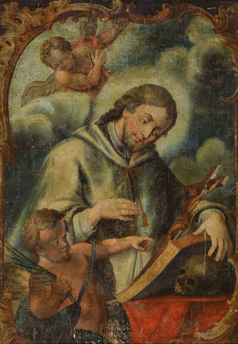 Unbekannter Künstler, um 1830-40, Darstellung des Hl. Nepomuk, Öl/Lwd, rest., doubl., ca. 60x43cm, R. ca. 72.5x55cm