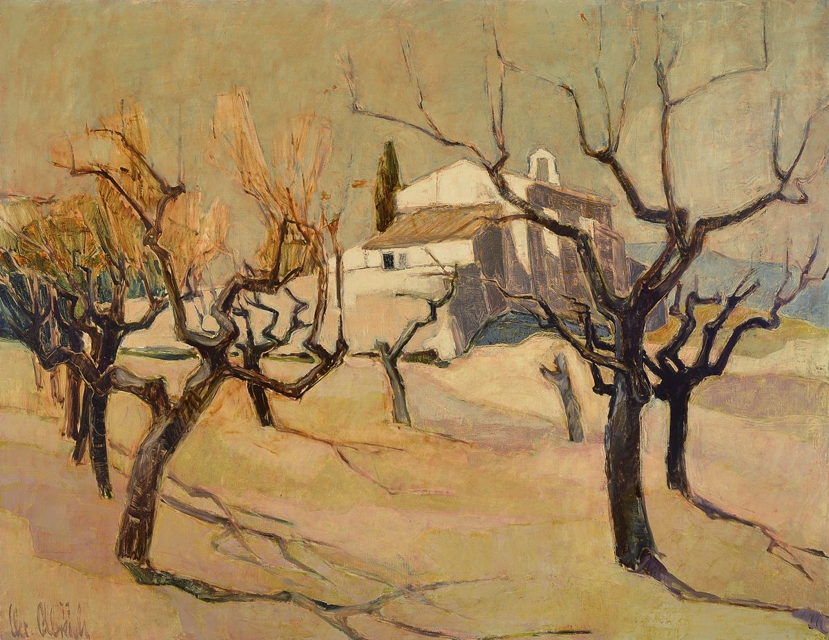 Christel Abresch, 1931 Sulzbach-2011 Neustadt/Wstr., Südliche Landschaft mit Gebäude, Öl/Lwd, links unten signiert und dat. 77, ca.070x90cm, R.