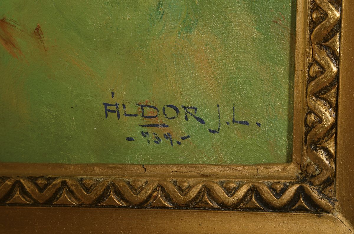 Detail a: János Làszlo Aldor, 1895- ca. 1944, drei Kinder im Garten, Öl/Lwd, rechts unten signiert und dat. 1934, ca. 80x60cm, R. ca. 100x80cm