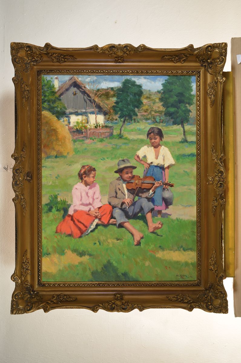 Detail k: János Làszlo Aldor, 1895- ca. 1944, drei Kinder im Garten, Öl/Lwd, rechts unten signiert und dat. 1934, ca. 80x60cm, R. ca. 100x80cm
