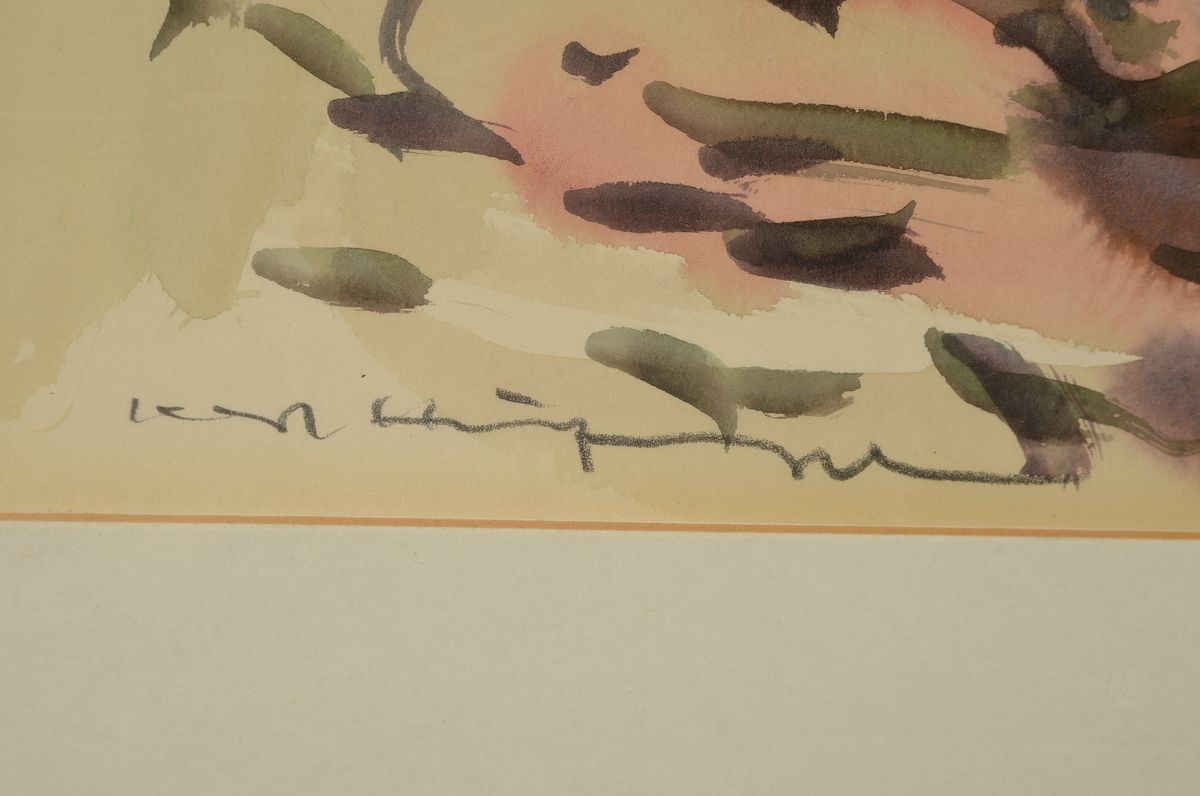 Detail a: Karl Hufnagel, 1906 Harthausen-1995 Speyer, Am Altrhein, Aquarell auf Papier, signiert, dat. 1972, ca. 46x59cm, PP, u.Gl., R. ca. 66x77cm