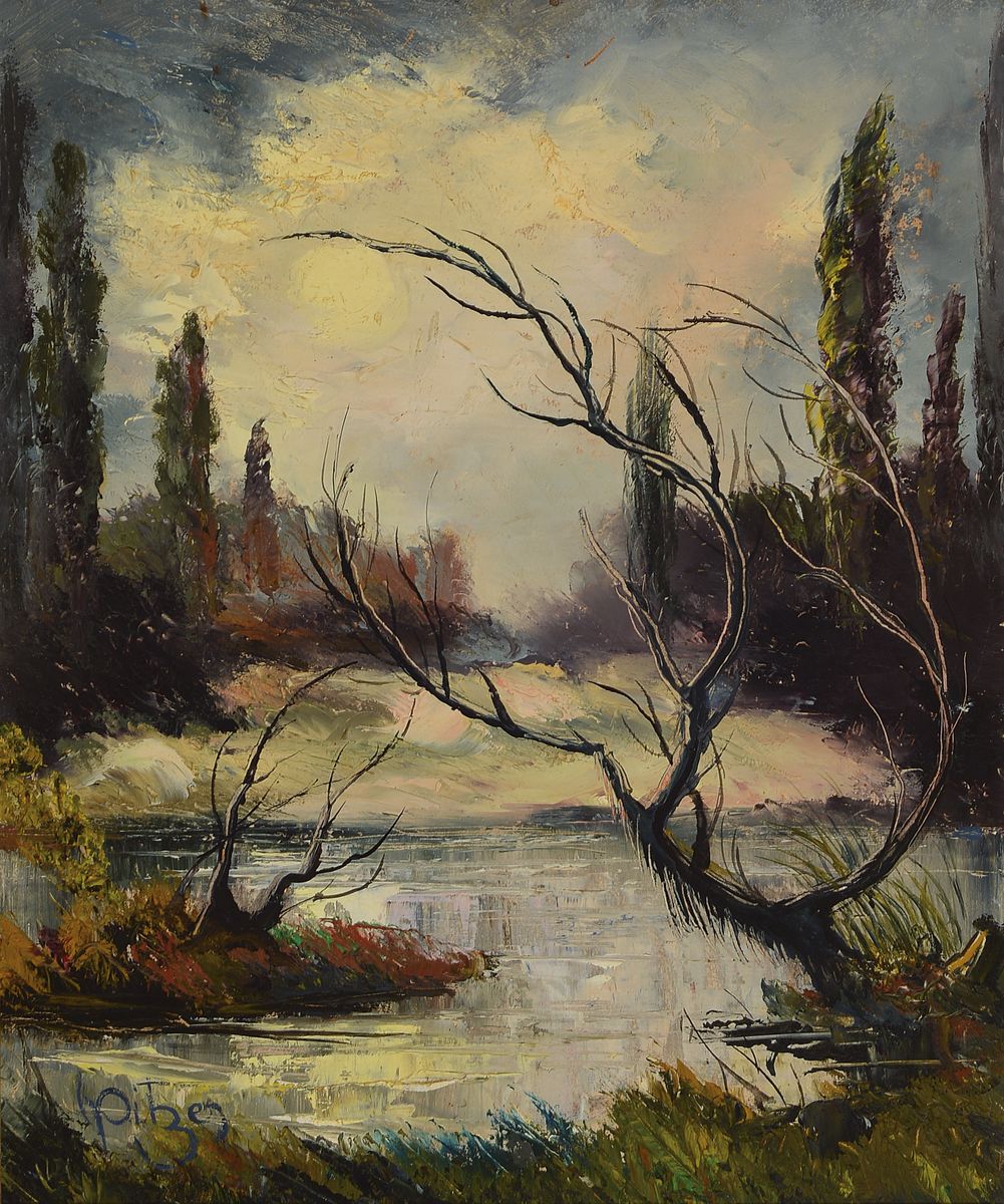 Karl Philipp Spitzer, 1887-1954 Speyer, Altrheinlandschaft, Öl/Hartfaser, signiert, ca. 60x50cm, R. ca. 76x66cm