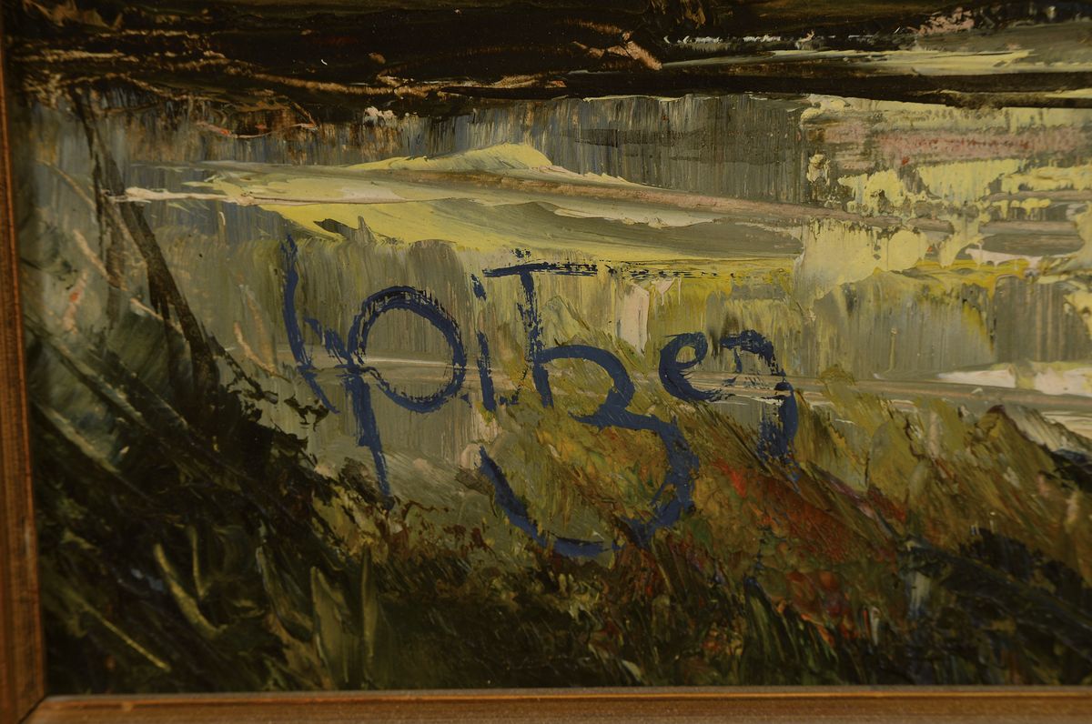 Detail a: Karl Philipp Spitzer, 1887-1954 Speyer, Altrheinlandschaft, Öl/Hartfaser, signiert, ca. 60x50cm, R. ca. 76x66cm