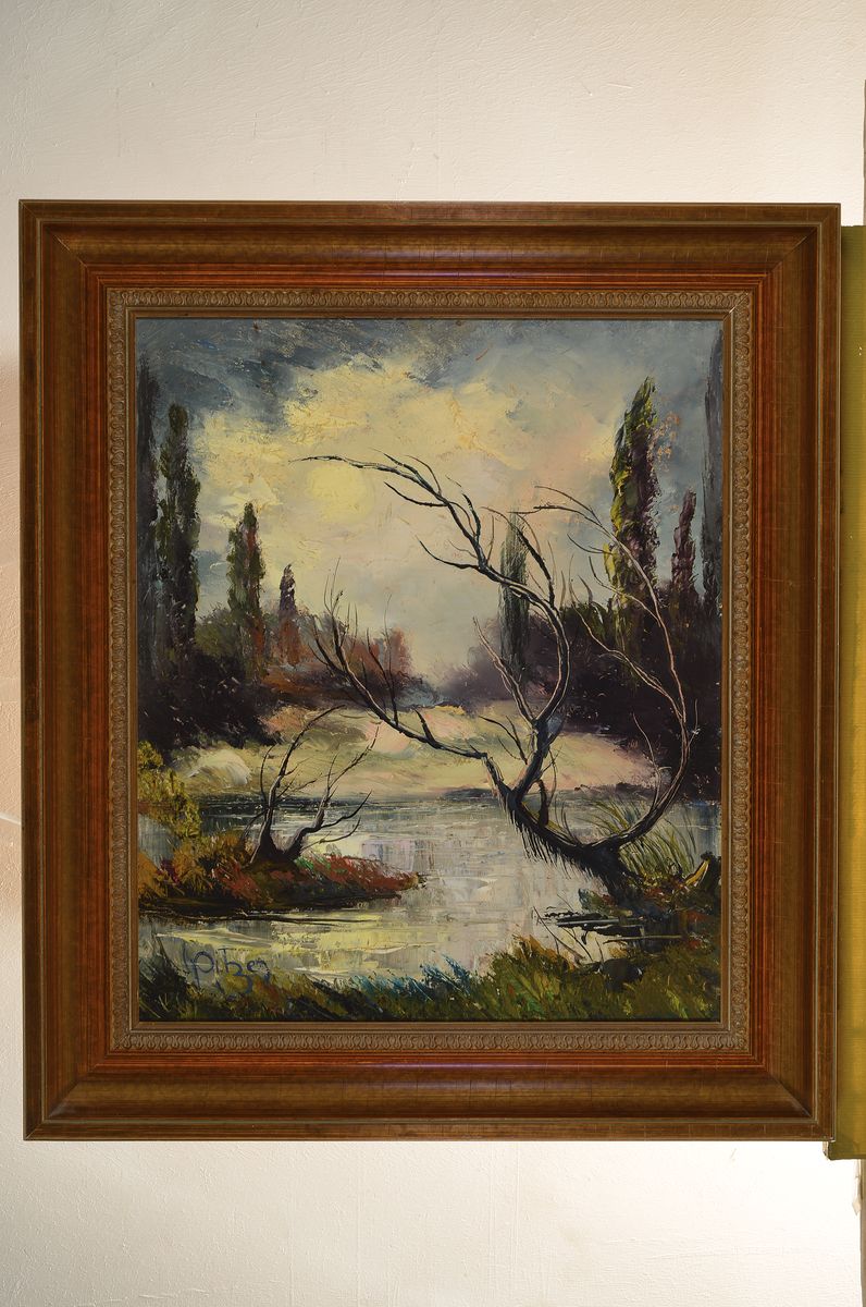 Detail k: Karl Philipp Spitzer, 1887-1954 Speyer, Altrheinlandschaft, Öl/Hartfaser, signiert, ca. 60x50cm, R. ca. 76x66cm