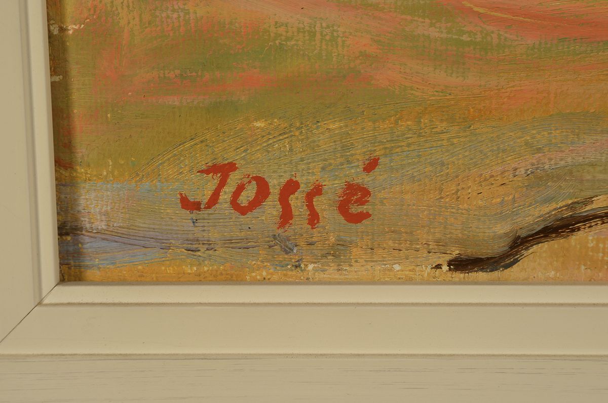 Detail a: Friedrich Jossé, 1897 Wolfstein-1994 Speyer, "Neubau in Speyer", so rückseitig betitelt, Öl/Malkarton, links unten signiert, ca. 45x60 ...