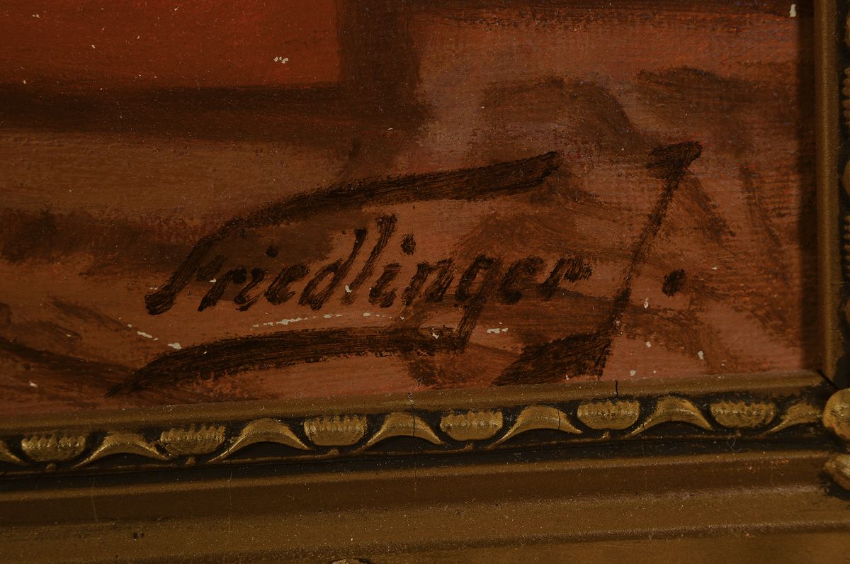 Detail a: Jenö Friedlinger, geb. 1890, ungarischer Maler, Interieur, Blick in einen Salon, Öl/Lwd, rechts unten signiert, ca. 60x80cm, R. ca. 75x95cm