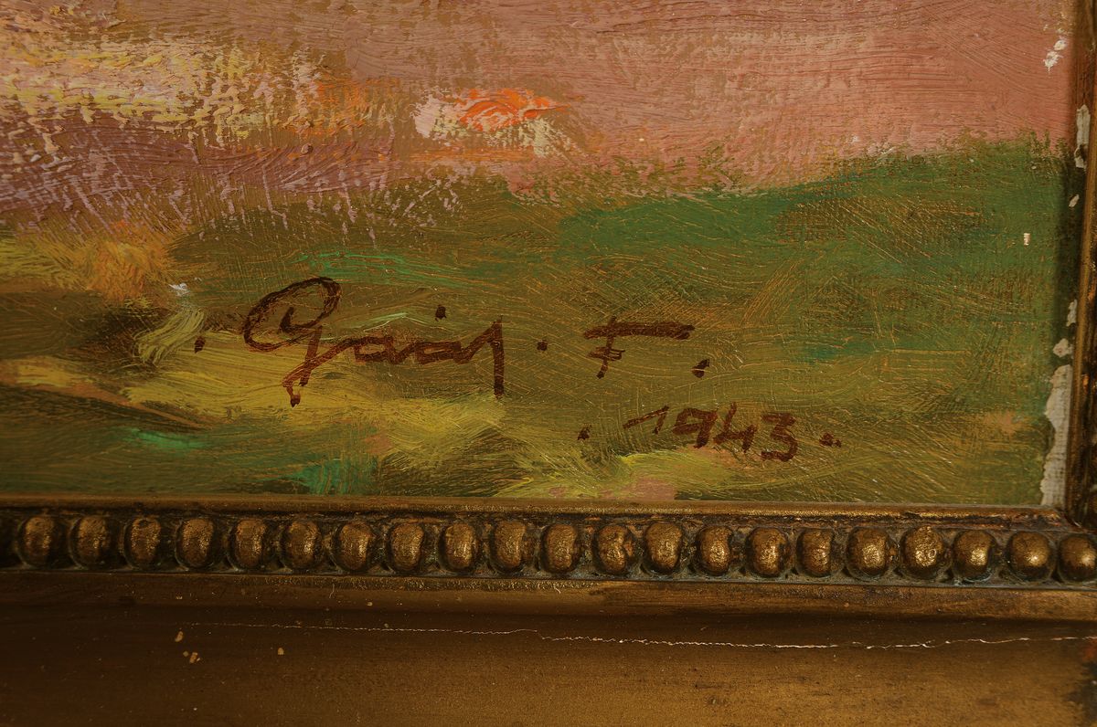 Detail a: Ferenc Gaal, 1891 Debrecen-1956 Los Angeles, "Parkban", rückseitig so betitelt, Frauen und Kinder im Park, Öl/Lwd, rechts unten signiert ...