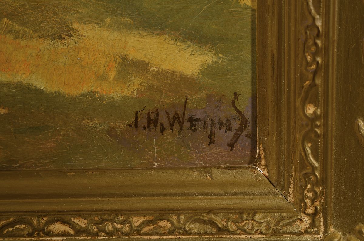 Detail a: Jan Harm Weyns, 1864-1945, Frau auf der Bank vor dem Haus, rückseitig bezeichnet: Hofje Leiden, Öl/Lwd, rechts unten signiert, ca. 50x40cm, R. ca. ...