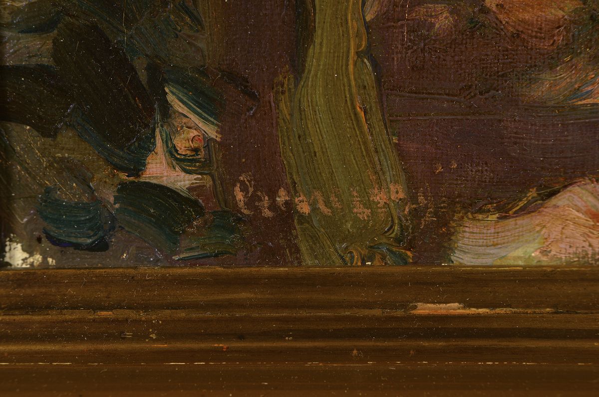 Detail a: Ungarischer Maler des frühen 20. Jh., Junge Frau im Schatten eines Baumes, Öl/Lwd, links unten unleserlich signiert, ca. 38x48cm, R. ca. 50x60cm