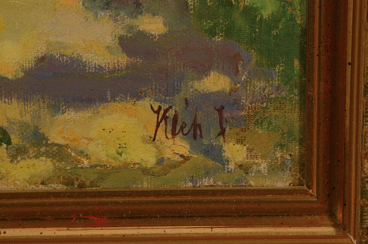 Detail a: János Kléh, 1881 Máko-1919 Budapest, Frau mit Korb im Garten, Öl/Lwd, rest., rechts unten signiert, ca. 47x38cm, R. ca. 67x58cm