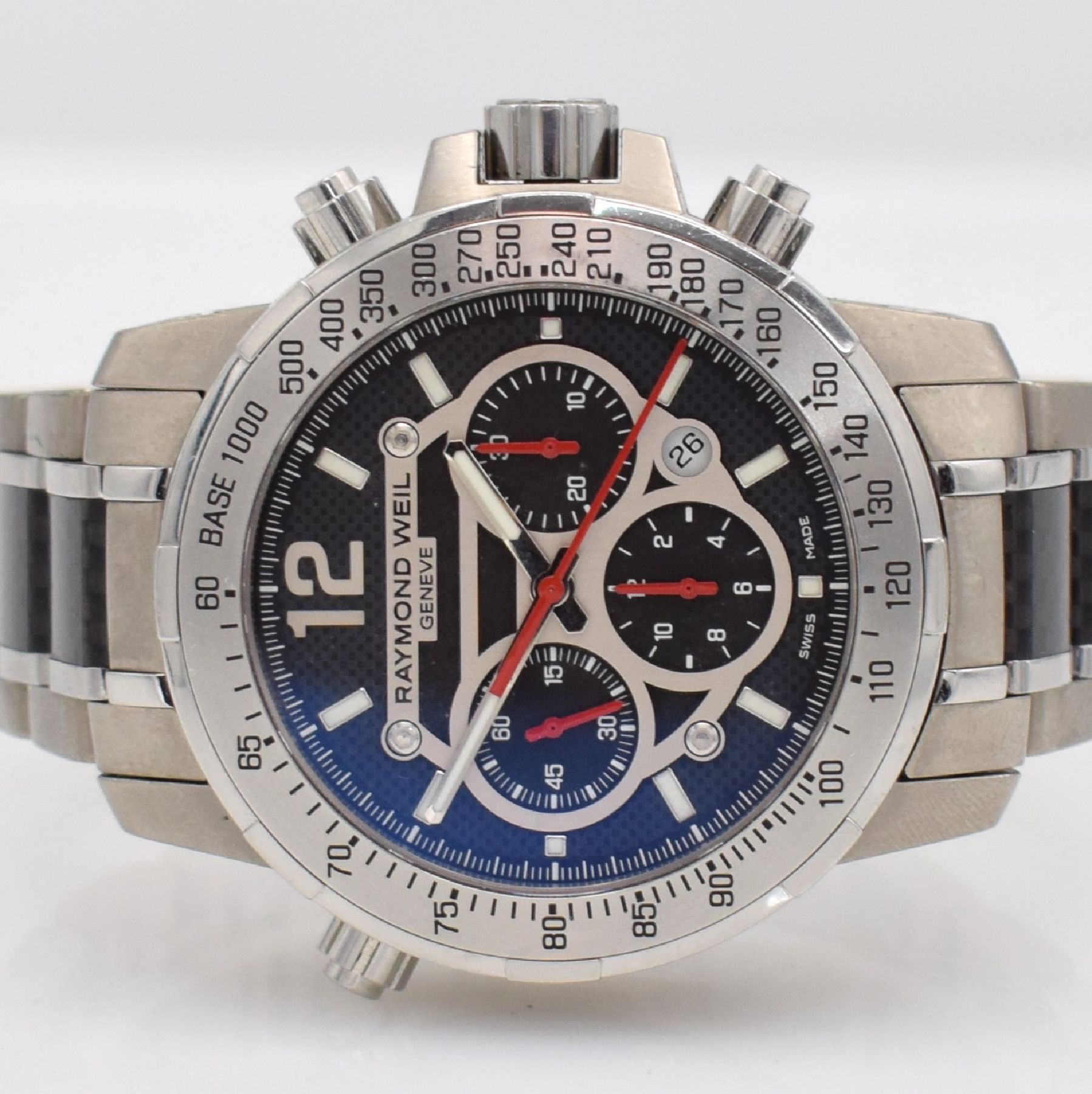 Detail a: RAYMOND WEIL Nabucco Herrenchronograph, Schweiz um 2010, Automatik, Ref. 7800, Titan/Stahl komb. Geh. inkl. Gliederband m. dopp. Faltschl., Boden, ...