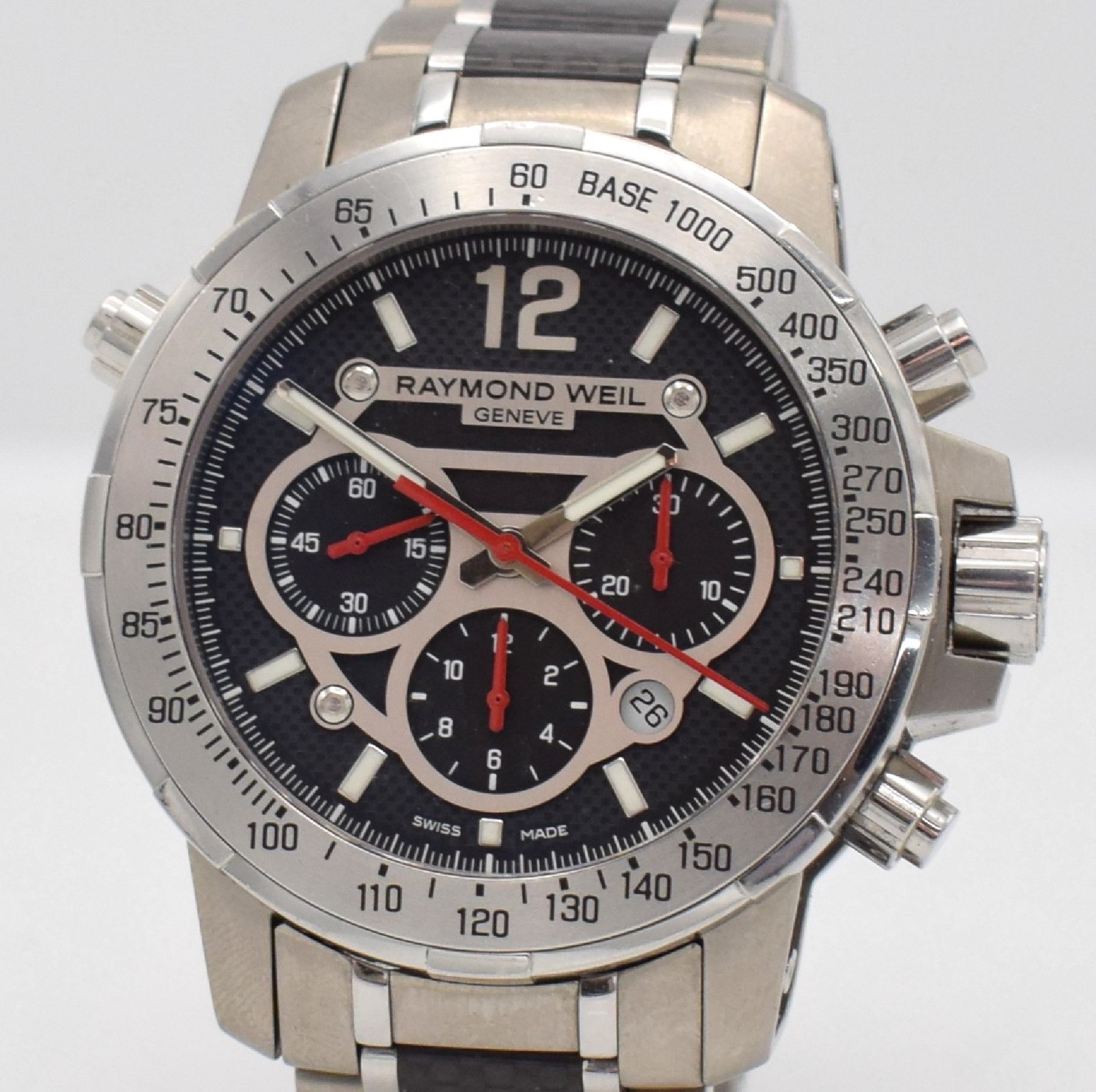 Detail c: RAYMOND WEIL Nabucco Herrenchronograph, Schweiz um 2010, Automatik, Ref. 7800, Titan/Stahl komb. Geh. inkl. Gliederband m. dopp. Faltschl., Boden, ...