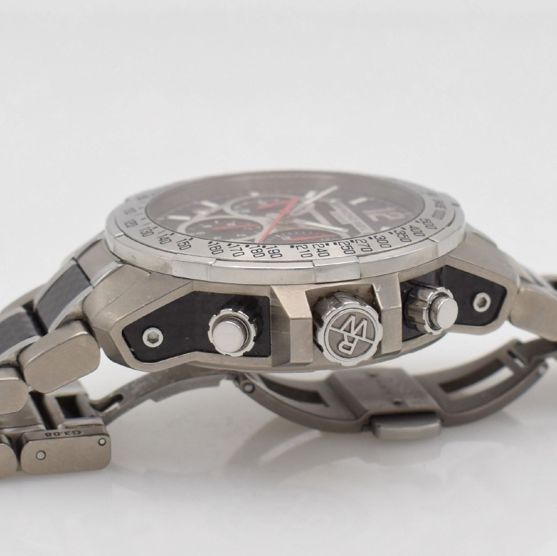 Detail f: RAYMOND WEIL Nabucco Herrenchronograph, Schweiz um 2010, Automatik, Ref. 7800, Titan/Stahl komb. Geh. inkl. Gliederband m. dopp. Faltschl., Boden, ...
