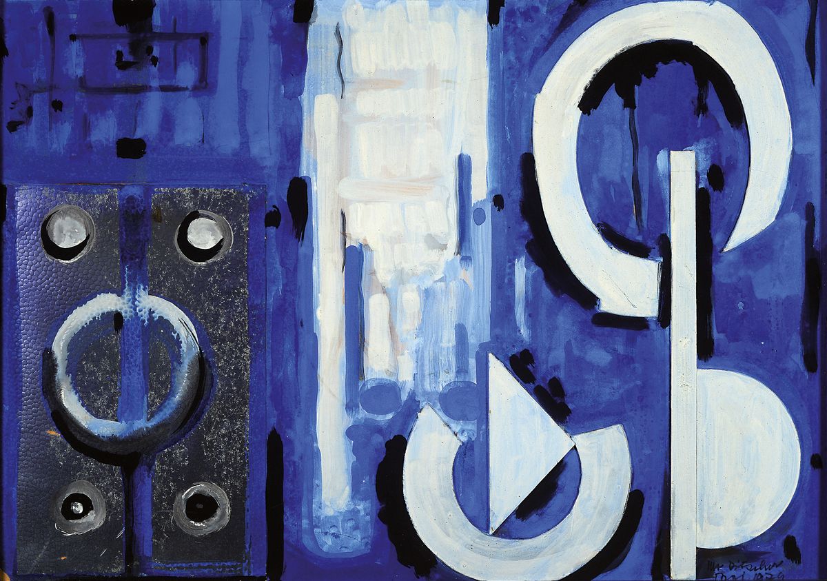 Otto Ditscher, 1903 Neuhofen-1987, Abstrakte Komposition, collagiert mit Silberpapier, rechts unten signiert und dat. 79, ca. 45x65cm