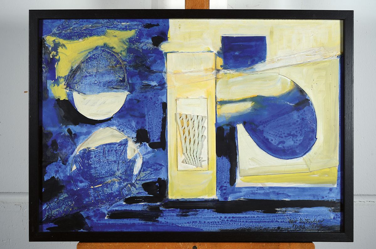 Detail k: Otto Ditscher, 1903 Neuhofen-1987, Abstrakte Komposition, collagiert mit Pappe und Netz, rechts unten signiert und dat.74, ca. 45x65cm