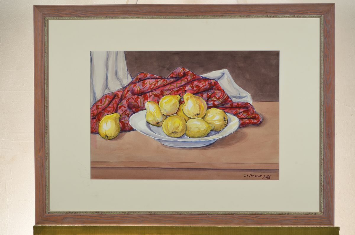 Detail k: Werner Brand, geb. 1933 Löbau, lebt und arbeitet in der Pfalz, Stillleben mit Quitten, Aquarell, signiert und dat. 2016, ca. 33x48cm, PP, u.Gl., R. ...