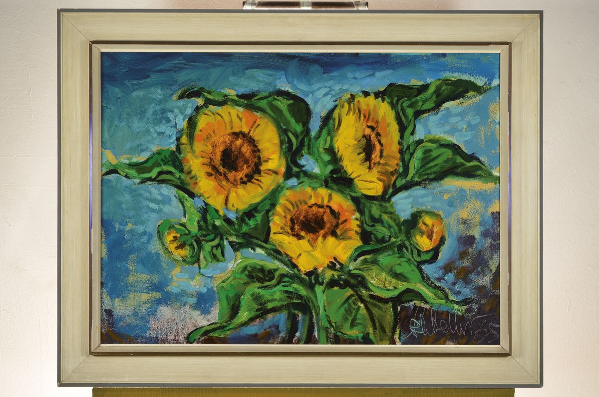 Detail k: Klaus Heinrich Keller, geb. 1938 Godramstein, Stillleben mit Sonnenblumen, Öl/Lwd, sign. und dat. 65, ca. 75x55cm, R. ca. 90x70cm