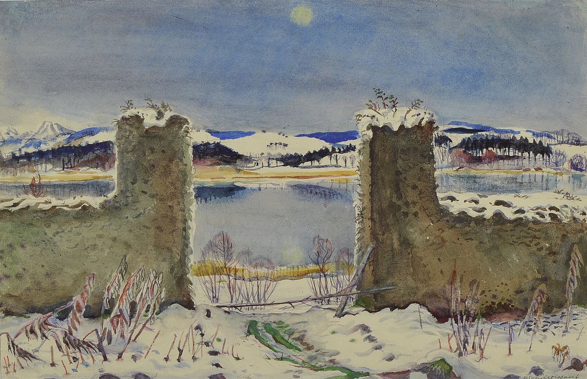 Eugen Croissant, 1898 Landau-1976 Breitbrunn, Winterlandschaft am See, Aquarell auf Papier, signiert, ca. 30x47cm, PP, u.Gl., R. ca. 54x62cm