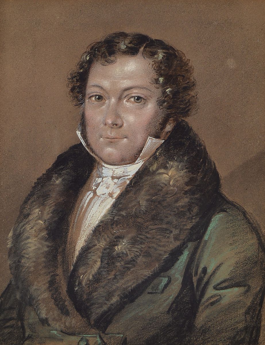 Drei feine Porträtmalereien, deutsch, 19. Jh., Pastell auf Papier, Herr im Pelzkragen, Dame mit Spitzen besetztem Kleid, Knabe, rückseitig mit ...