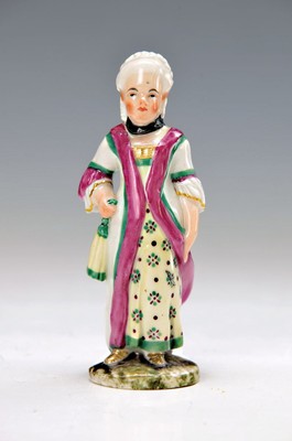 Porzellanfigur, Ludwigsburg, um 1760, modisch gekleidetes, stehendes Mädchen, Modell von Johann Christian Haselmeyer, orig. Figur abgebildet H.D. ...