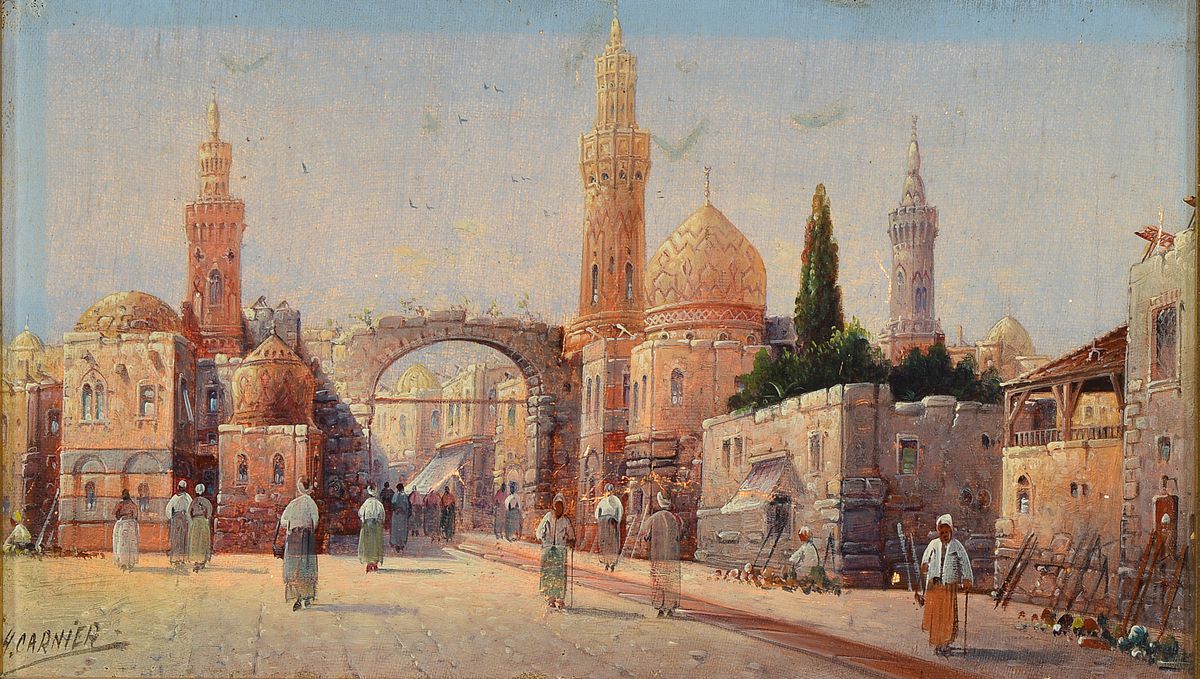 Henri Carnier, Pseudonym des Karl Kaufmann, 1843-1902/05, Blick auf eine orientalische Hauptstadt, Öl/Lwd, links unten signiert, feine lasierende ...