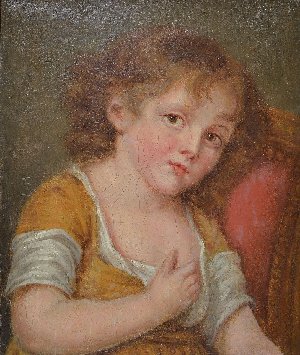 Unbekannter Künstler des 19. Jh., Porträt eines Kindes in der Art nach Jean Baptiste Greuze, Öl/Lwd, ca. 40x32cm, R. ca. 50x45cm