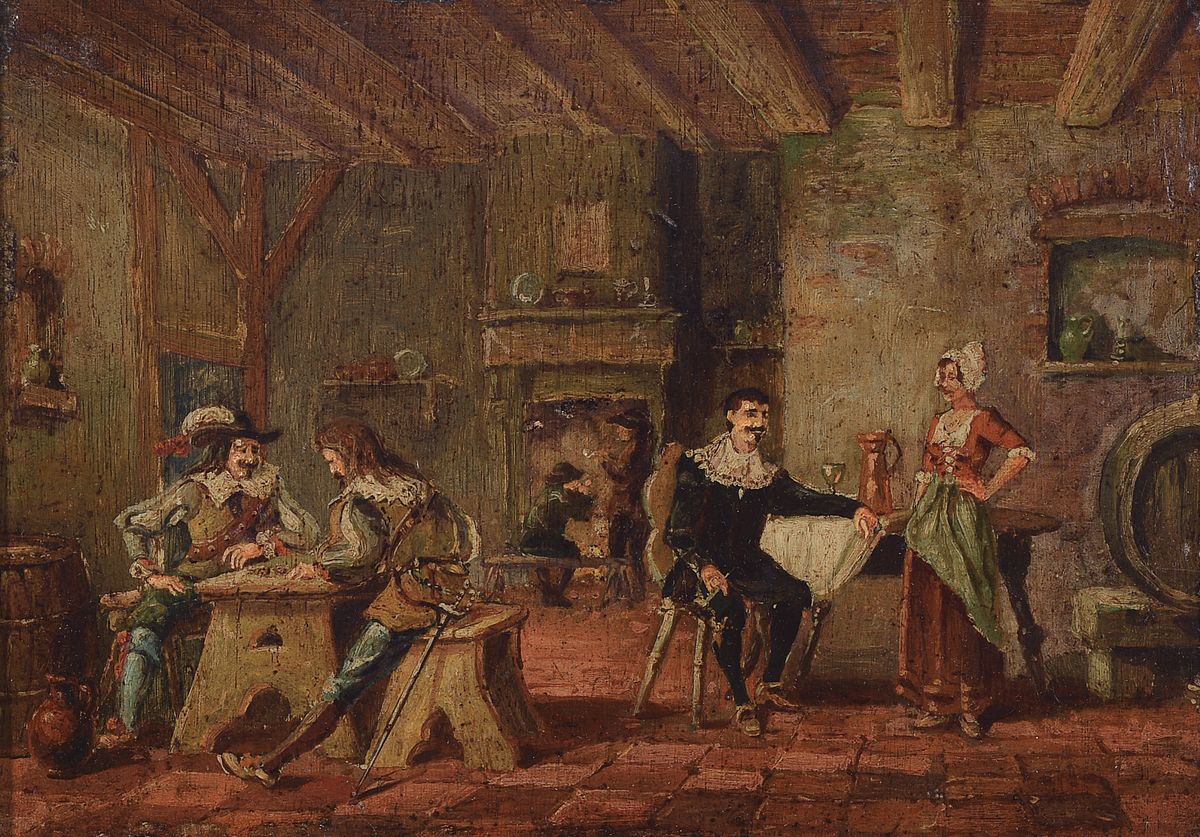 niederländischer Künstler, um 1800, 2 Pendants, bäuerliche Wirtshausszenen, Öl/Holz,je ca. 20x27cm, R. ca. 30x38cm