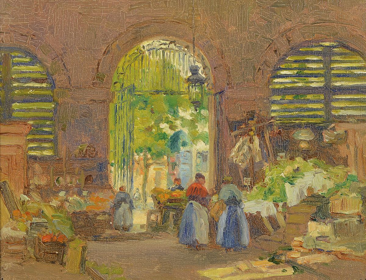 George Graham II, 1881-1949, Markthallen in Paris, Öl/Lwd, rückseitig Etikett mit Künstlernamen und Titel, ca. 27x36cm, R. ca. 40x48cm