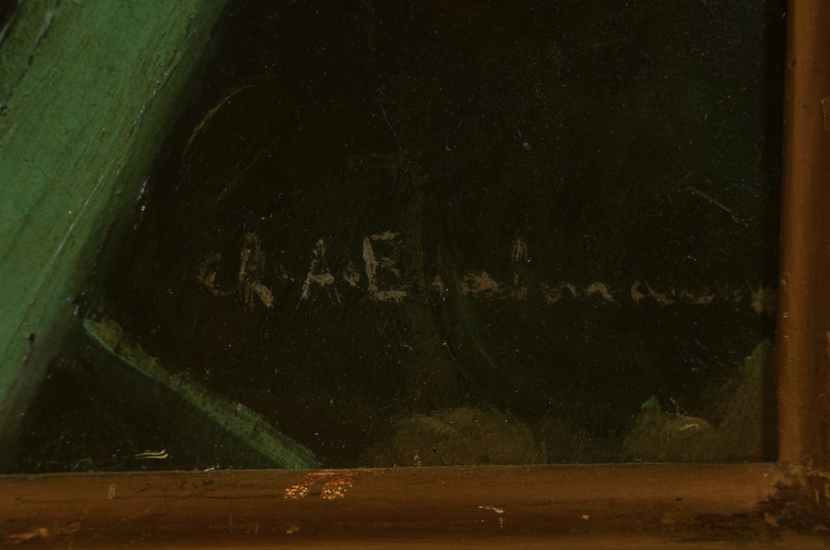 Detail a: Charles Auguste Edelmann, 1879-1950, Stillleben mit Blumen in Tonvase auf einem Gartenstuhl, Öl/Malkarton, rechts unten signiert, ca. 65x55cm, R.ca. ...