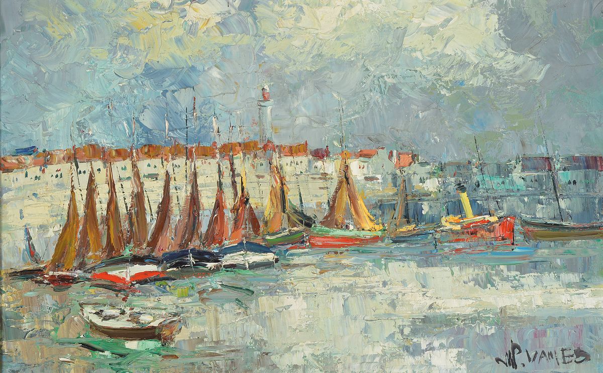 Prof. Walter Prescher van Ed, 1916 Dresden-1988 Wiesbaden, Concarneau, rückseitig so betitelt, Öl/Lwd, rechts unten signiert, ca. 50x80cm, R. ca. ...