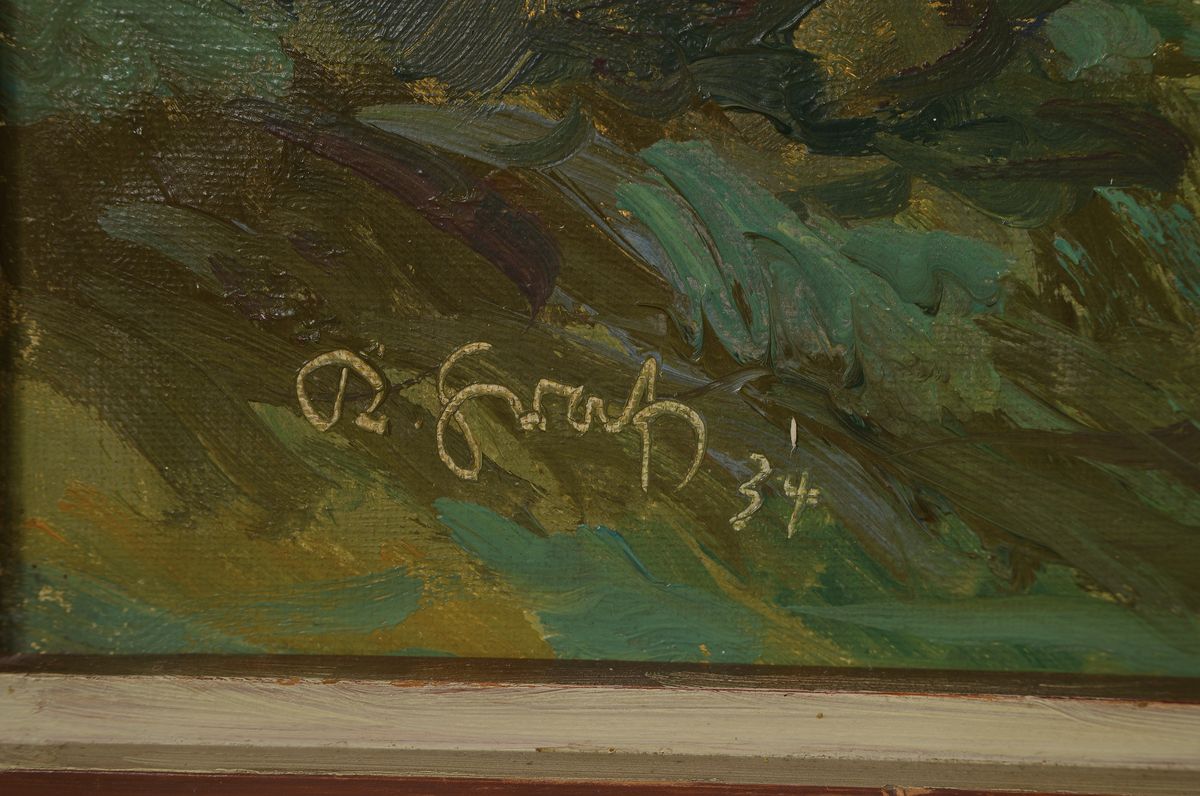 Detail a: Karl Graf, 1902-1986 Speyer, Landschaft in der Südpfalz mit Trifels, Anebos und Münz, Öl/Lwd, links unten signiert und dat. 1934, ca. 77x99cm, R. ...