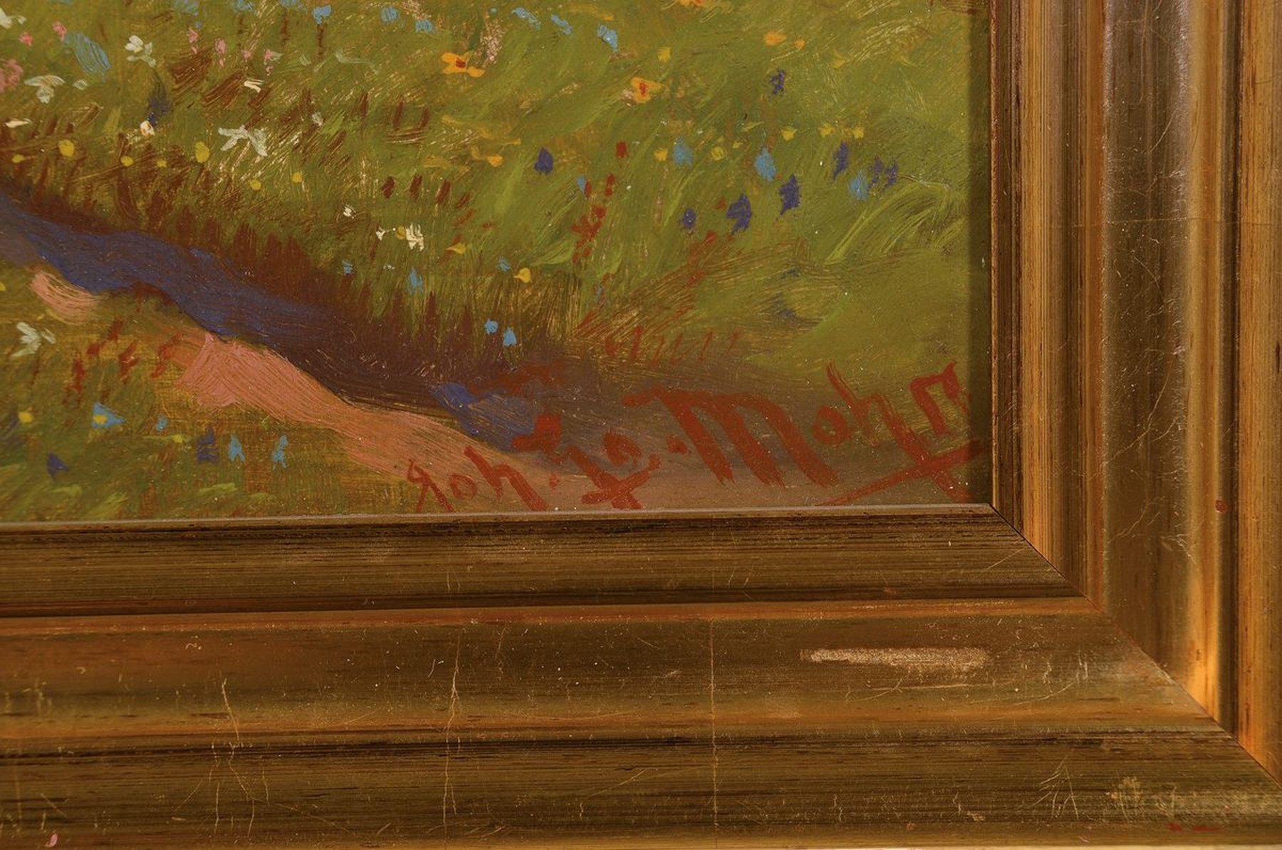 Detail a: Johann Georg Mohr, geb. 1864 Frankfurt/M., Städelschüler, Maler der Frankfurter Malschule, Blick auf den Odenwald, Öl/Karton, re. unten signiert, ...