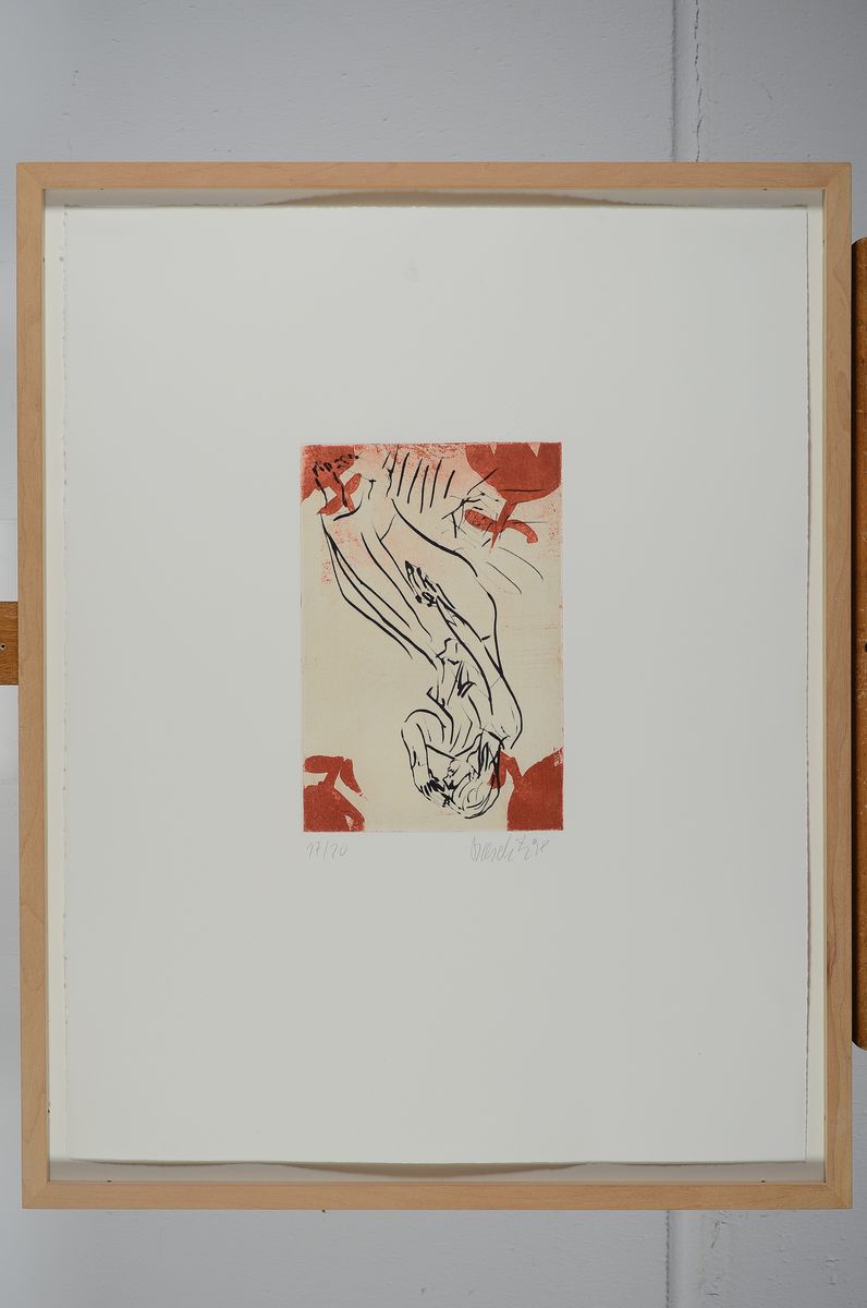 Detail k: Georg Baselitz, dat. 1998, Aquatintaradierung Ikarus, kleine Auflage, 17/20, handsigniert, Abbildung ca. 23.3 x 16 cm, Blattmaß: 57.5 x 44.5 cm, ...