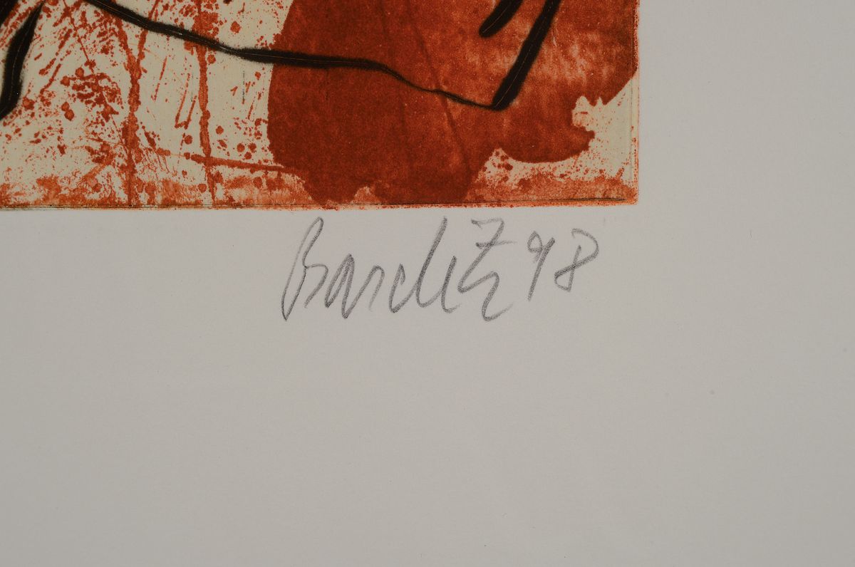 Detail a: Georg Baselitz, dat. 1998, Aquatintaradierung Dädalus, kleine Auflage, 17/20, handsigniert, Abbildung ca. 23.3 x 16 cm, Blattmaß: 57.5 x 44.5 cm, ...