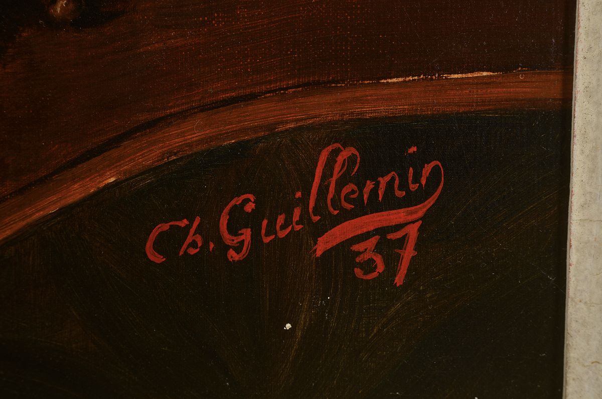 Detail a: Ch. Guillemin, datiert 1937, Stillleben mit Delfter Deckelvase und Elefantenfigur, Öl/Lwd, rechts unten signiert und dat., ca. 65x54cm, R. ca. ...