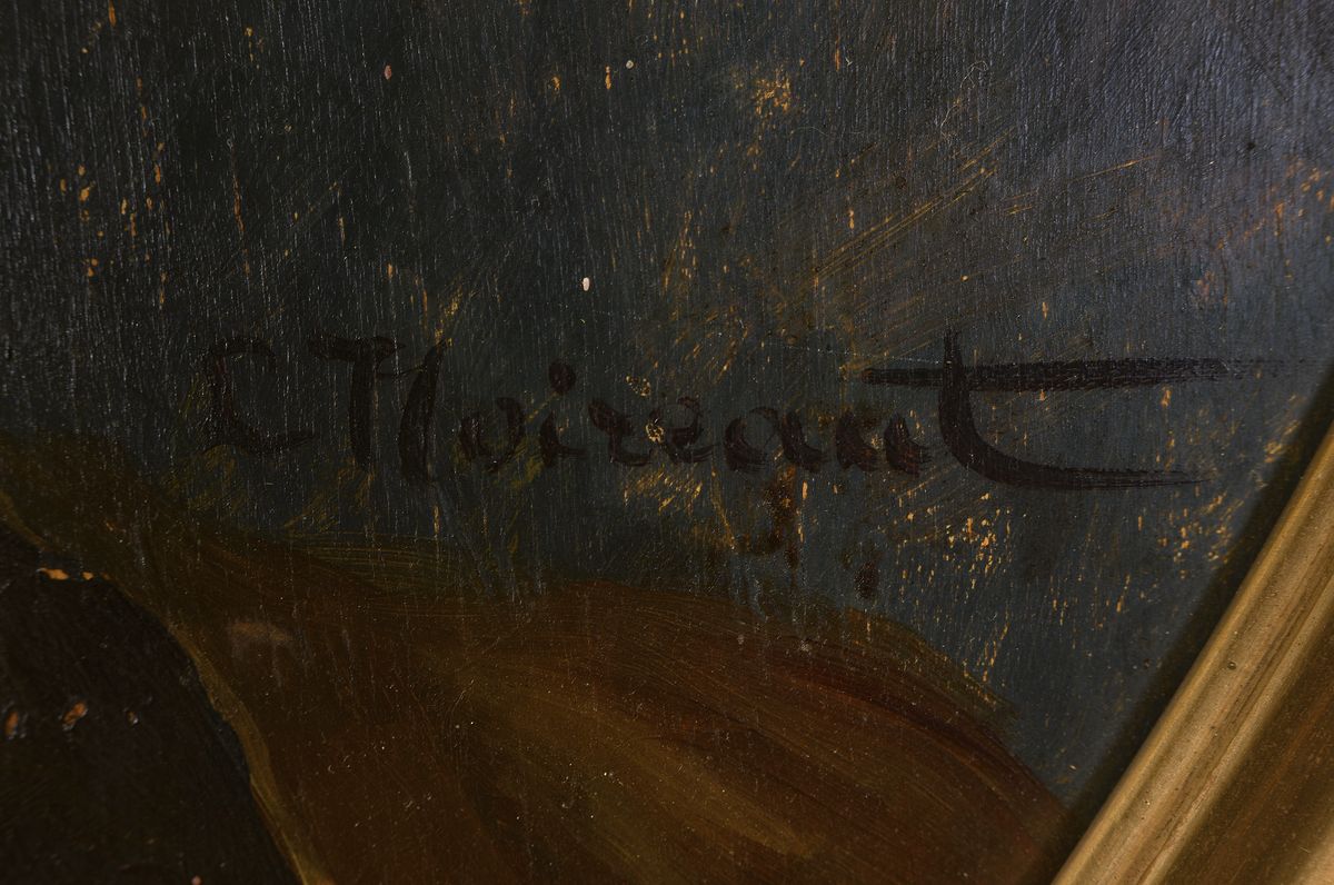 Detail a: Leon Noireaut, geb. 1886 Paris, war um 1920-1939 in Mannheim tätig, hier: Stillleben mit Chrysanthemen, Öl/Holz, rechts unten signiert, im Oval ca. ...