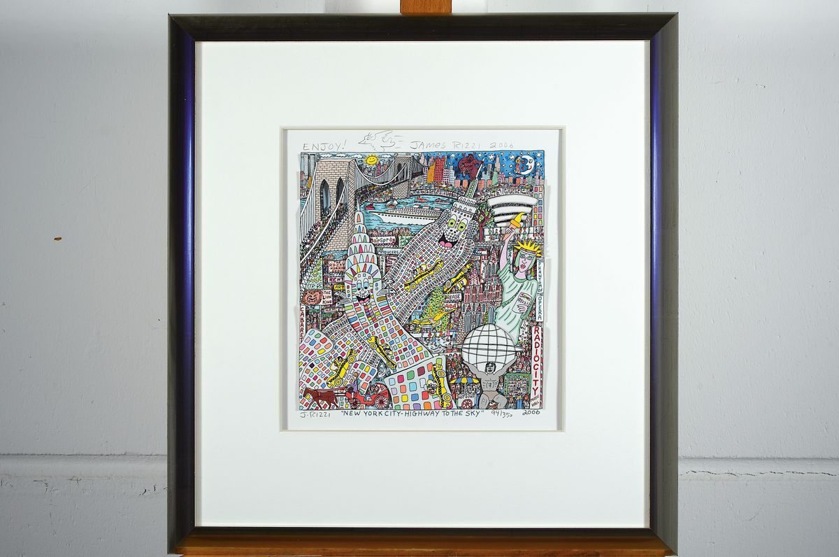 Detail k: James Rizzi 1950 - 2011 New York, Set in Kassette, bestehend aus: 3-D-Litho "New York City-Highway To The Sky" 2006, num. 94/350, mit ...