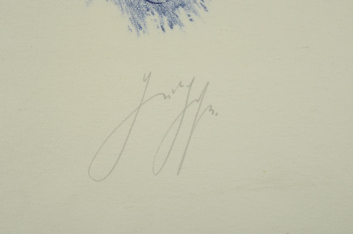 Detail c: Günter Grass. 1927-2015, war ein deutscher Bildhauer,Maler und Grafiker, Hier: Lithografie, sign., num. 19/60, unter Glas gerahmt, gesamt ca. 43x33 ...