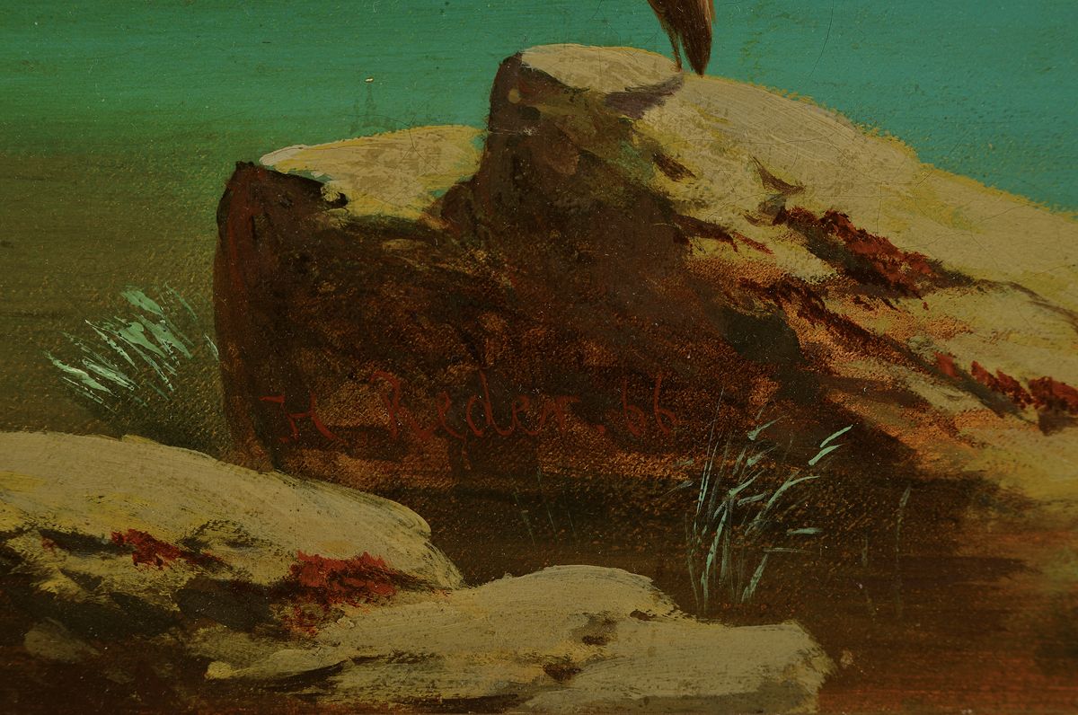 Detail a: Heinrich von Reder, 1824 Mellrichstadt - 1909 München, Dichter und Landschaftsmaler, Studium an der Münchener Akademie, Alpenidyll mit Blick auf ...