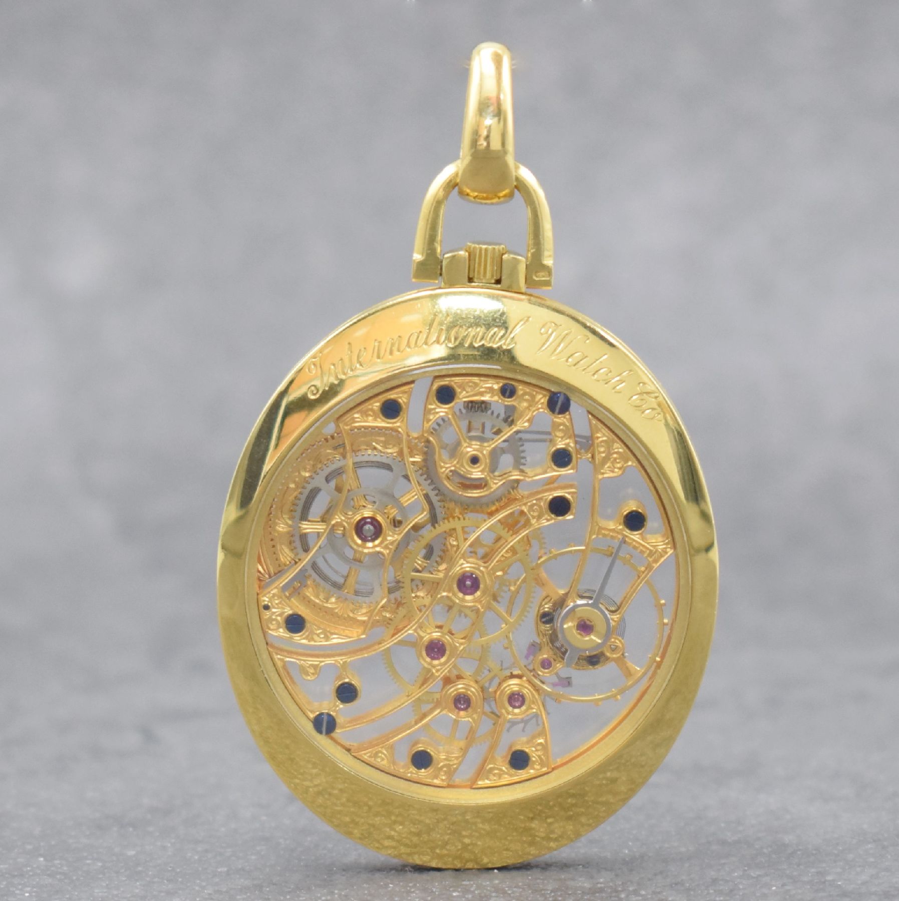 Detail c: IWC hochfeine & seltene offene Herrentaschenuhr in GG 750/000 mit Brillantbesatz Referenz 5211, Schweiz um 1980, 3-teil. Geh. beids. vergl., Glasrand ...