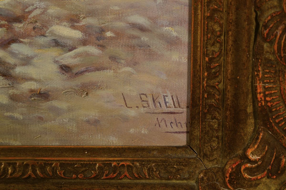 Detail a: Ludwig Skell, 1842 Obergünzburg- -1905 München, Maler der Münchener Schule, hervorragend ausgebildet, hier: Voralpenlandschaft mit Bergen und ...