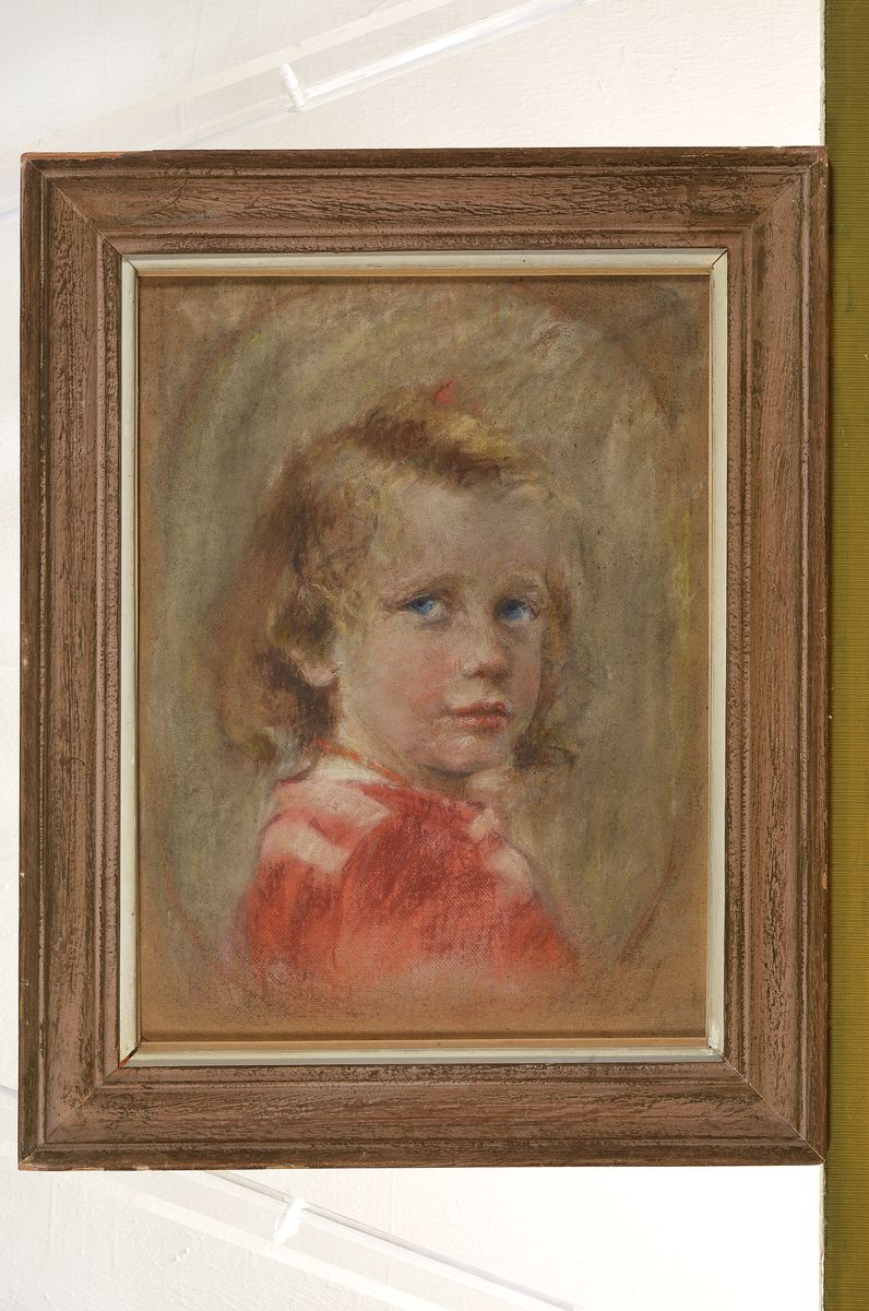 Detail k: F.F. Koch, 1863 - 1923 in Landau, Porträt der Tochter des Künstlers "Yvonne" im Alter von 6 Jahren, Pastell/Pappe, glänzende Darstellung ...