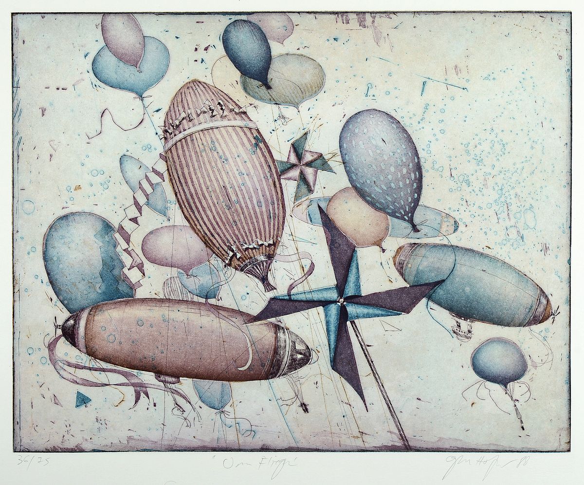 Detail b: Gerhard Hofmann, geb. 1960 Worms, lebt und arbeitet in Neustadt/Wstr., 1986 Pfalzpreis für Malerei, zahlreiche Ausst., hier: 4 Farbradierungen, alle ...