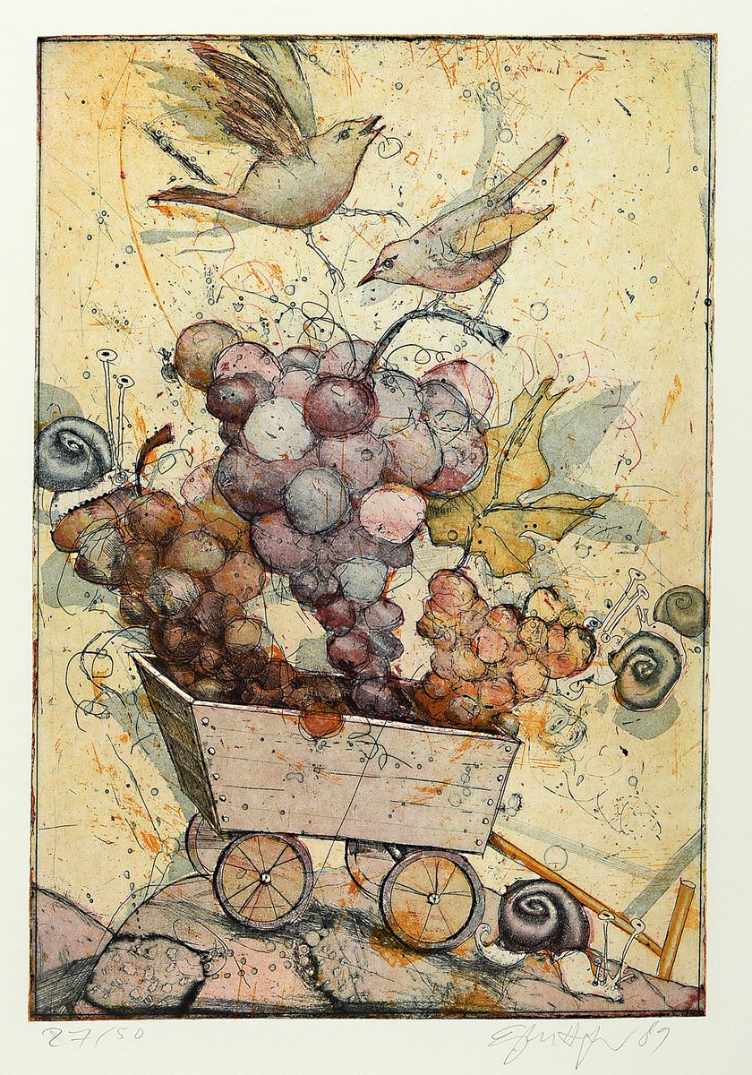Detail d: Gerhard Hofmann, geb. 1960 Worms, lebt und arbeitet in Neustadt/Wstr., 1986 Pfalzpreis für Malerei, zahlreiche Ausst., hier: 4 Farbradierungen, alle ...