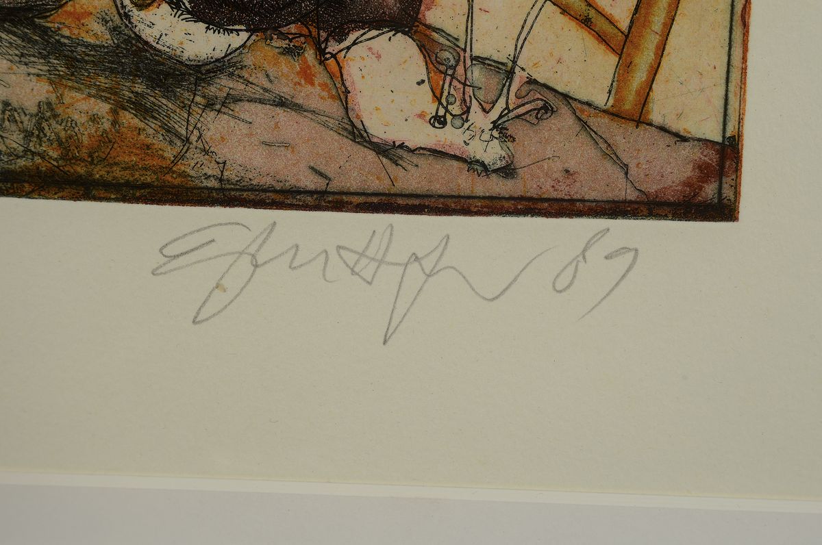Detail e: Gerhard Hofmann, geb. 1960 Worms, lebt und arbeitet in Neustadt/Wstr., 1986 Pfalzpreis für Malerei, zahlreiche Ausst., hier: 4 Farbradierungen, alle ...